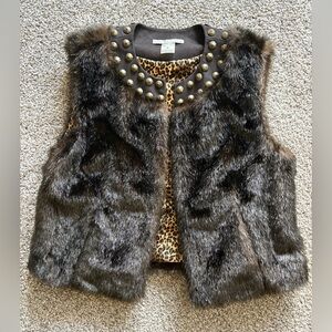 Peter Nygard Brown Faux Fur Vest with Gold Studs